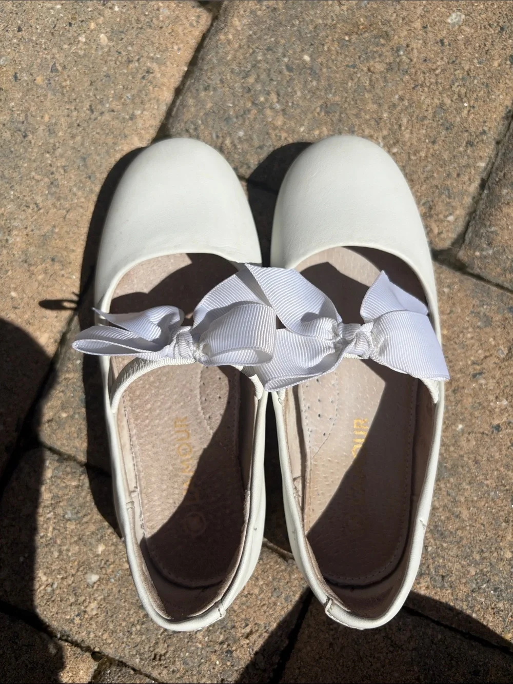 L’Amour White Girls Bow Mary Jane Flats
